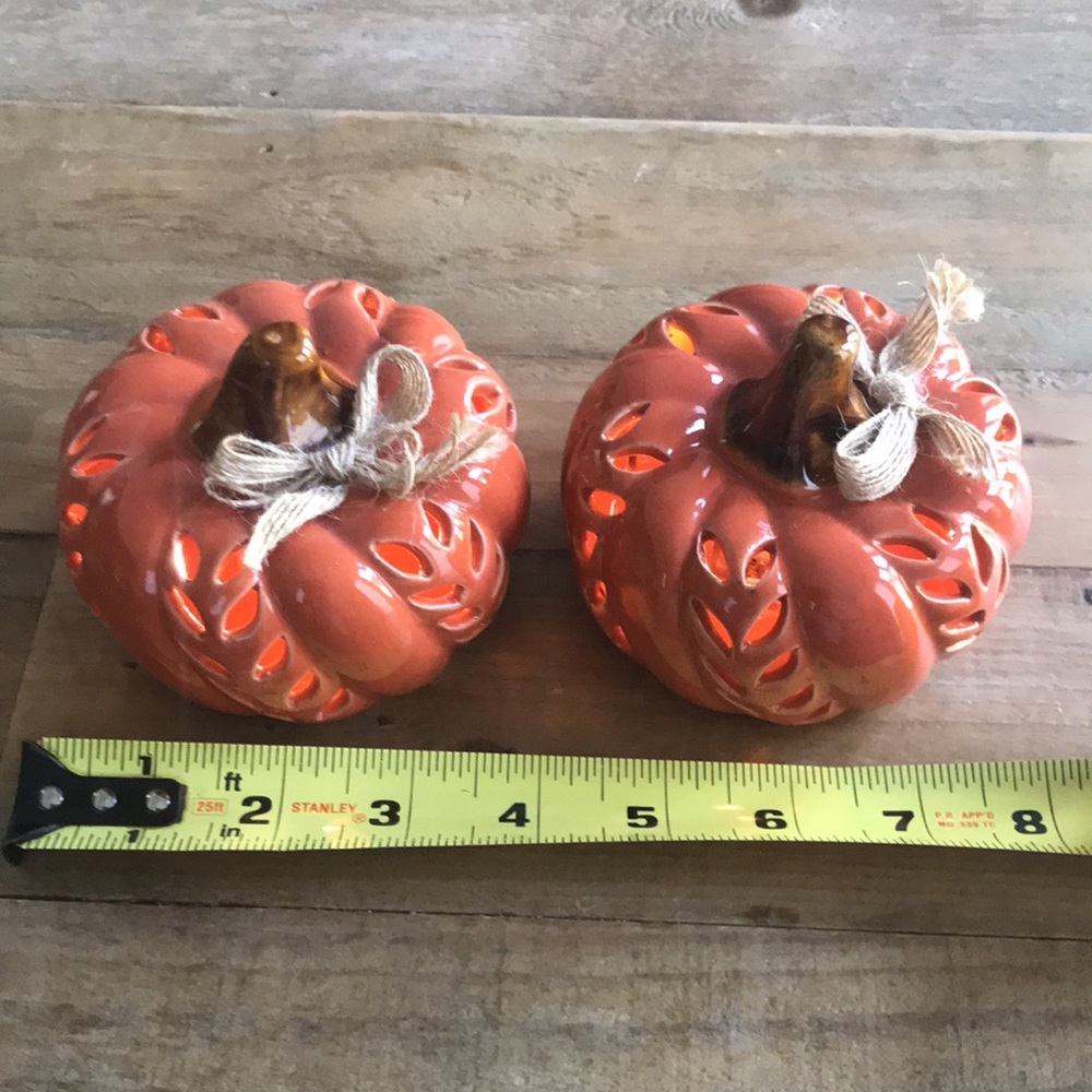 Set of 2 Ceramic Lighted Pumpkins - Picture 7 of 8